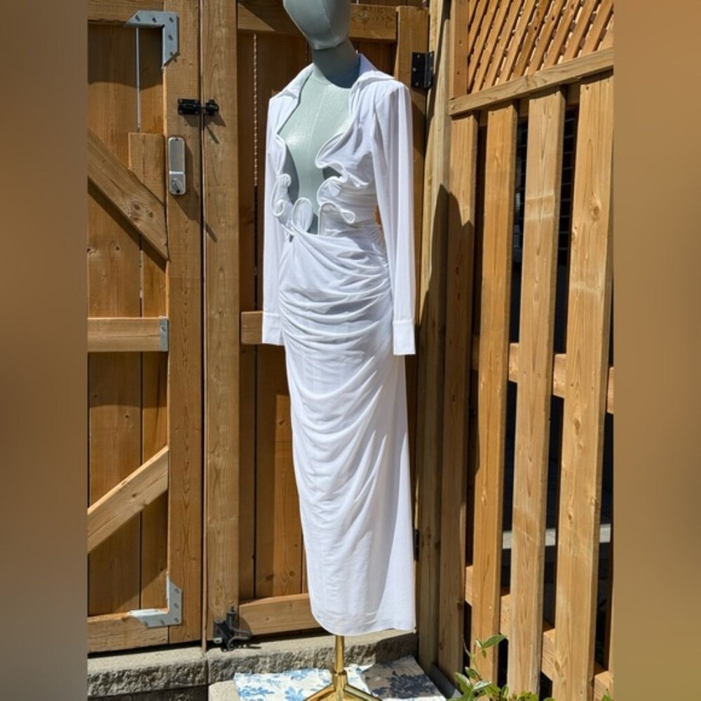 🆕 CHRISTOPHER ESBER 🧿 NWOT Venus Plunge Shirt Maxi Dress, White - Sz AU10 US 6 - Picture 4 of 16